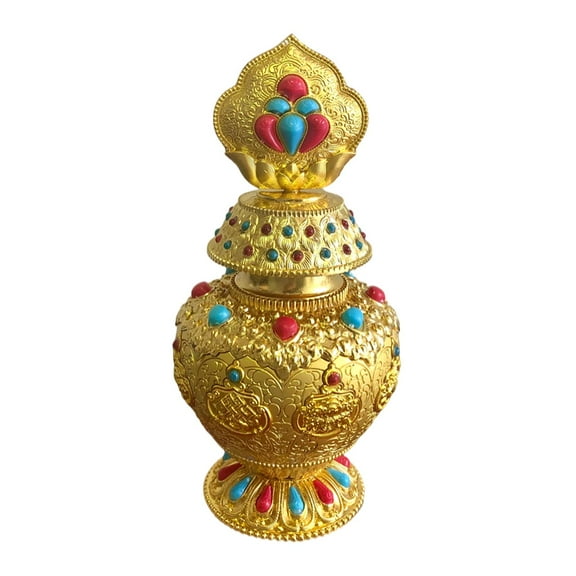 Decorative Bottle Tibetan Wealth Vase Lucky Ornaments Tibetan Buddhist Supplies Decor Collectibles - gold