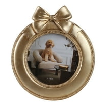 Decorative Bow on Round Photo Frame - Stylish Picture Frame with Detailing Border for Tabletop and Living Room Wall Accent - Versatile Frame for Bedroom, Entryway, or Gallery Wall Style - 7", Gold