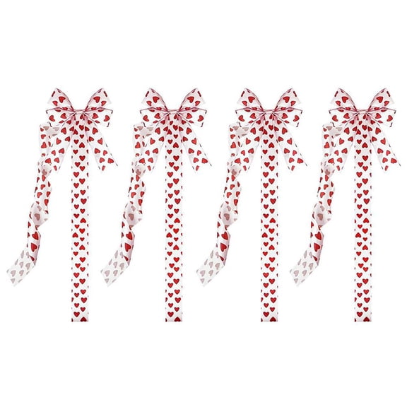 Decorative Bow With Heart Design For Door And Gift In Pink And Red Polyester