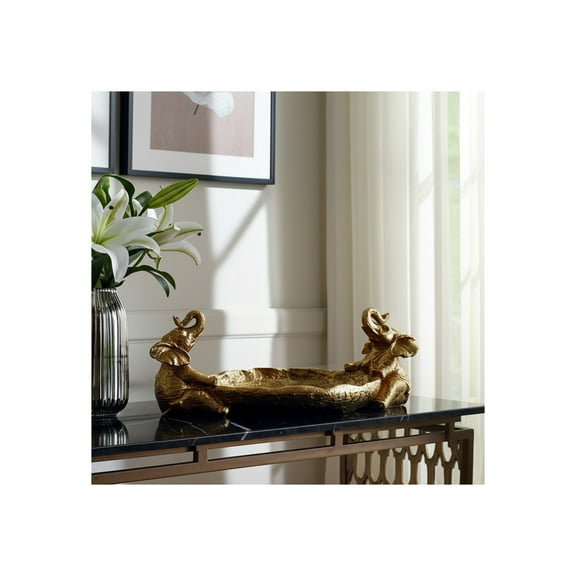Decorative Bowl Resin Polyresin Elephant Figurine Accents Glam Finish for Home Office Bedroom or Living Room Display - 5" Gold