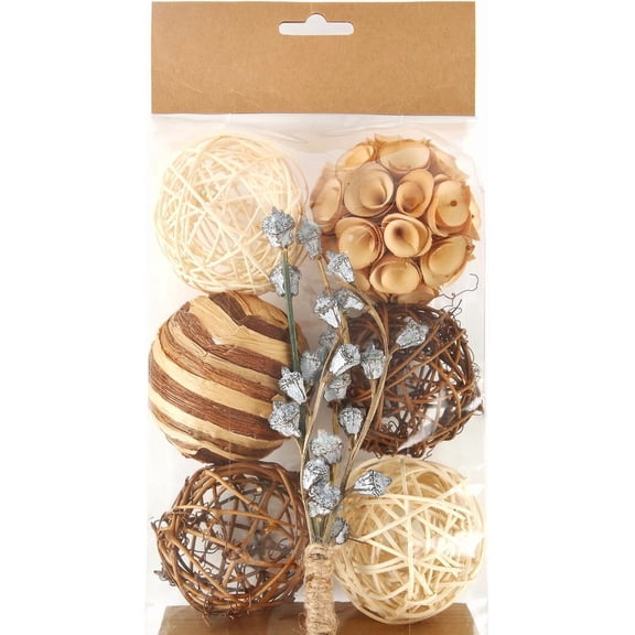 Decorative Bowl & Vase Filler Balls for Home Decor, Set of 6 PCS Natural Tone Rattan Wicker Balls Centerpieces Decoration, Decorative Orbs Vase Bowl Filler for Table Centerpieces
