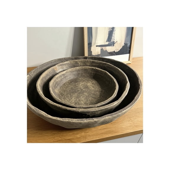 Decorative Bowls Pottery Paper Mache Clay Textured Finish Accent for Home Office Bedroom Living Room Set of 2 - 4" Brown