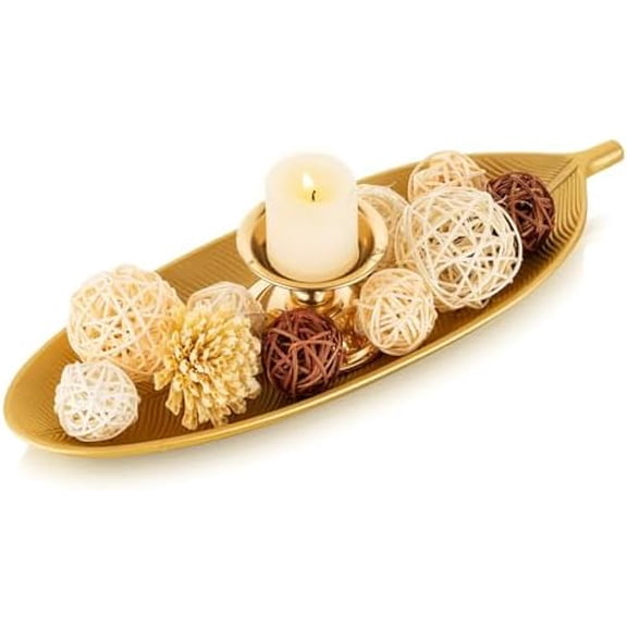 Decorative Bowls for Home Decor: Leaf Shaped Wood Key Tray Entryway Decor Leaves Bowl for Fireplace Mantel, Gold