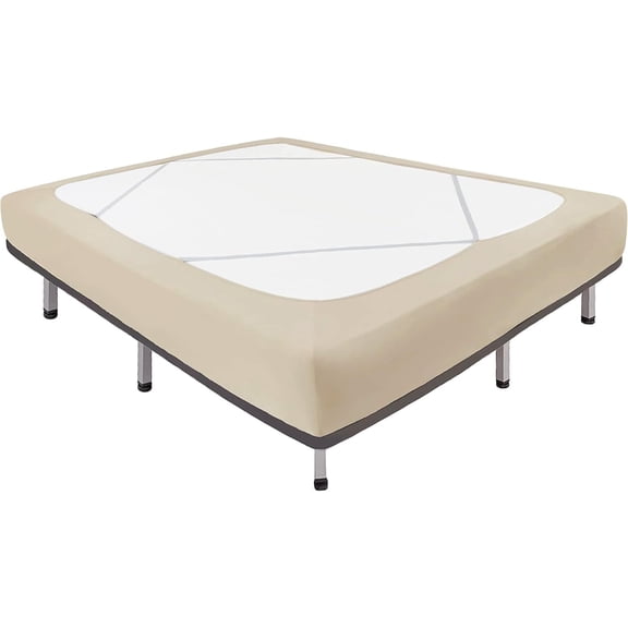 Decorative Box Spring Cover, Light Camel Luxurious Jersey Knitting Stretchy Wrap Around Bed Skirt, Easy Fit Wrinkle & Fade Free Machine Washable