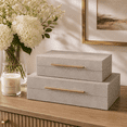 thumbnail image 1 of Decorative Faux Leather Boxes with Lid for Home Decor - Elegant Decor Boxes for Jewelry Storage and Keepsake - Stylish Home Organizer for Office or Living Room Decor - Set of 2, 4", 3", Ivory & Gold, 1 of 11
