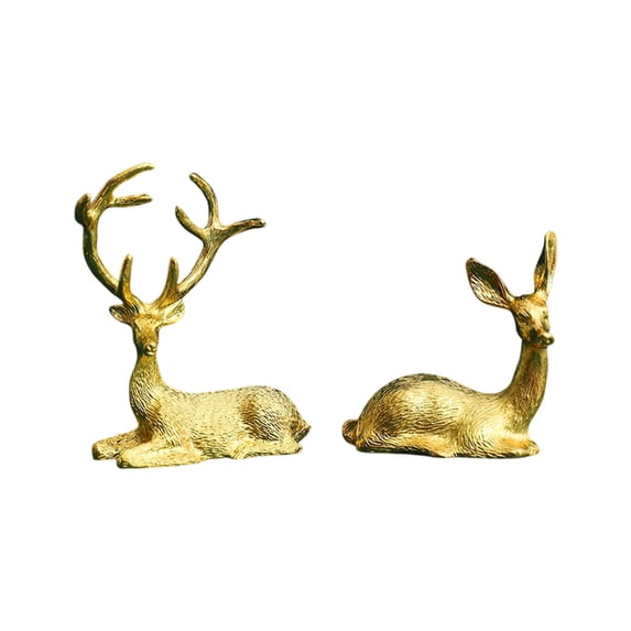 Decorative Brass Deer Figurines Set of Two Handcrafted Animal Sculptures for Tabletop Shelf Home Office Display