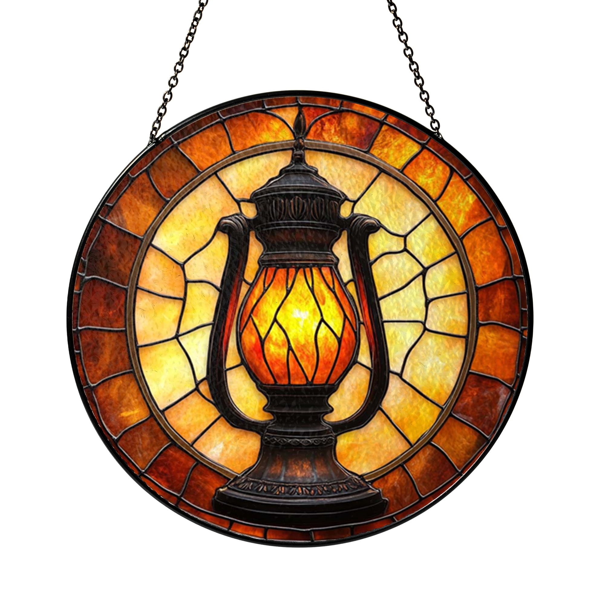 Decorative Brass Lamp Illustration Stained Glass Style Window Decor ...