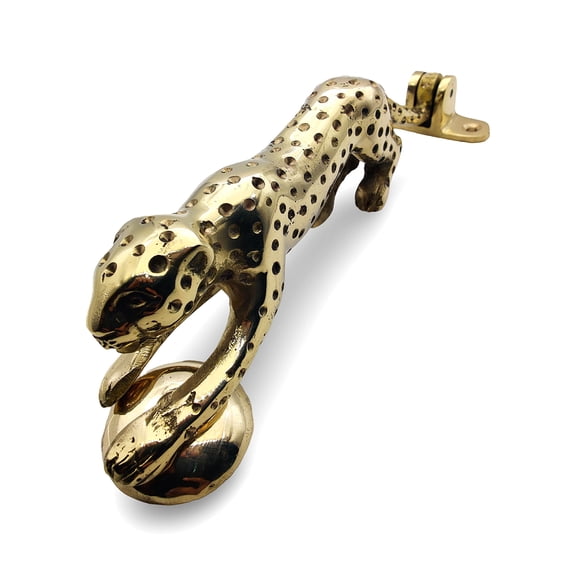 Decorative Brass Leopard Door Knocker, Gold Finish, Animal Design Door Hardware