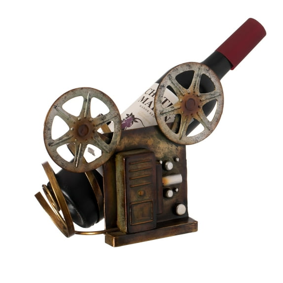 Decorative Bronze Metal Vintage Single Bottle Film Projector Wine Holder for Tabletop or Countertop