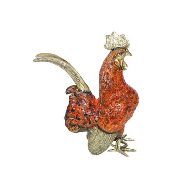 Nifao Decorative Bronze Rooster Statue with Red Enamel Finish  Home Decor Sculpture, 9"L x 5"W x 12"H