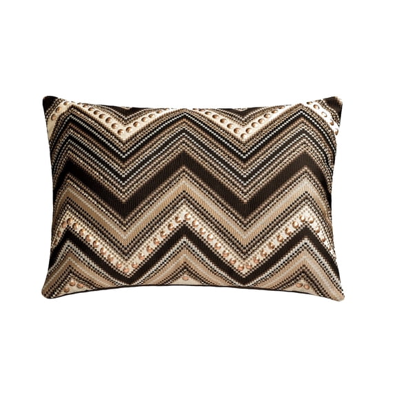 Decorative Brown 12"x16" (30x40 cm) Lumbar Pillow Cover, Silk Chevron, Embroidery & Beaded Oblong Pillow, Geometric Pattern Modern Style - Chevron Peak