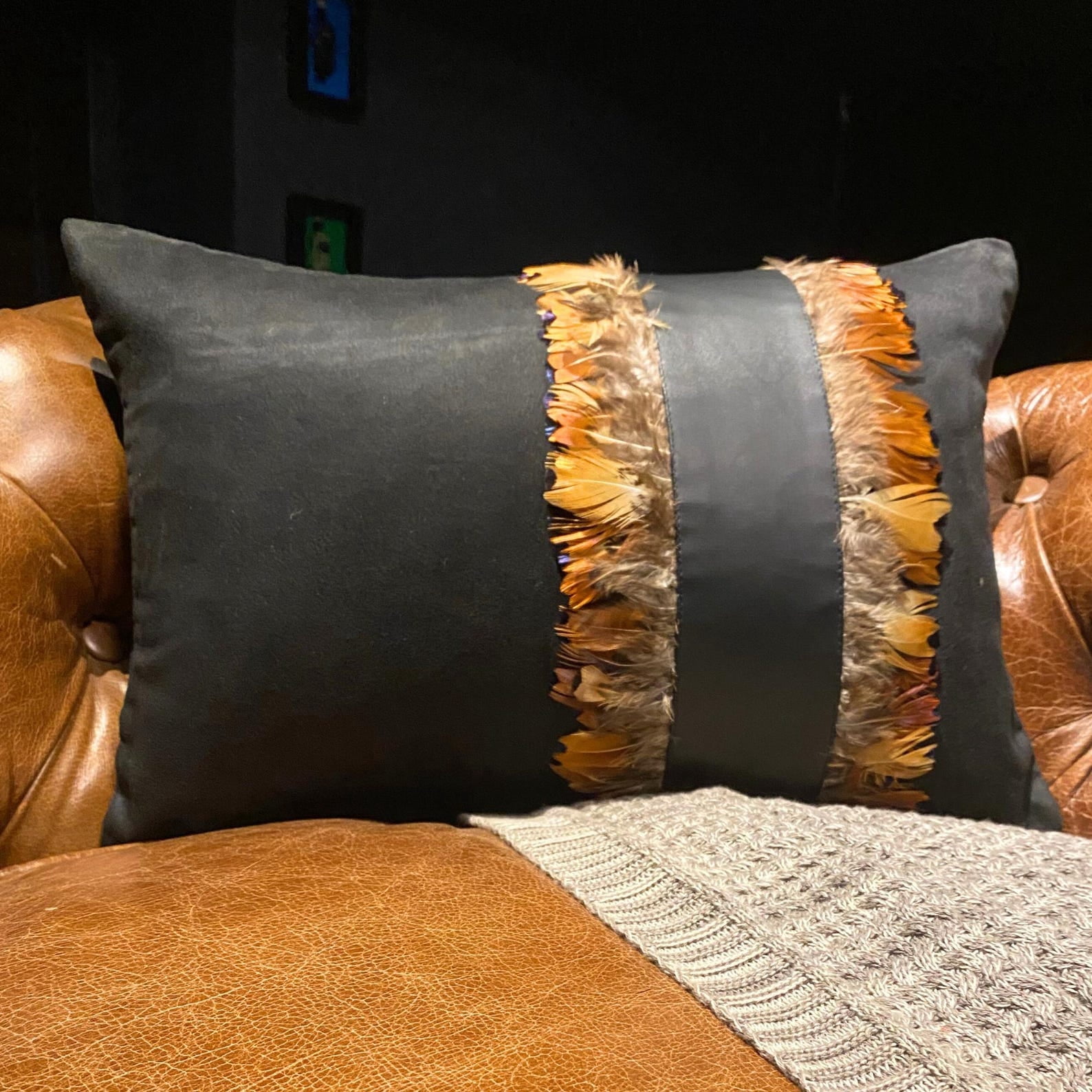 Decorative Brown 12"x20" (30x50 cm) Lumbar Pillow Covers, Suede Feather & Patchwork Oblong Pillows For Couch, Birds Pattern Modern Style Halloween Decorations - Feather Apart