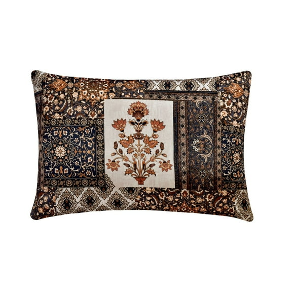 Decorative Brown 12"x22" (30x55 cm) Lumbar Pillow Cover, Satin Printed Oblong Pillow, Abstract Pattern Contemporary Style - Meher
