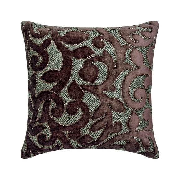 Decorative Brown 20"x20" (50x50 cm) Throw Pillows, Velvet Beaded Hand Embroidery Throw Pillows For Couch, Abstract Pattern Modern Style - Abra