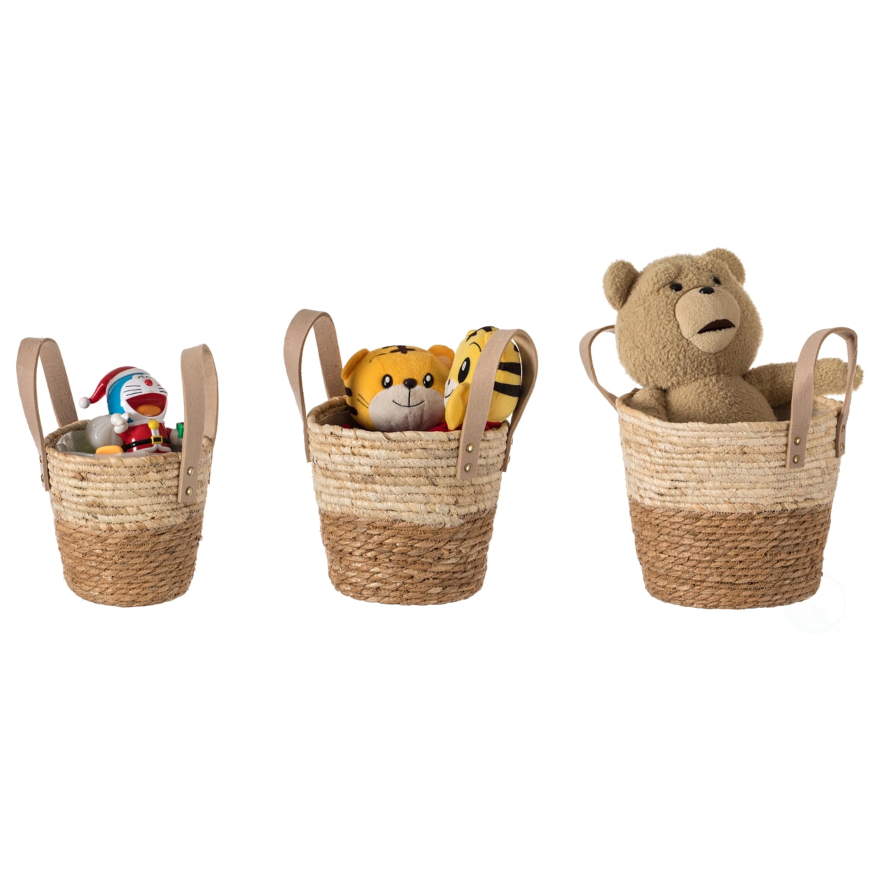 Decorative Brown Corn Rope-Straw Round Storage Basket Set