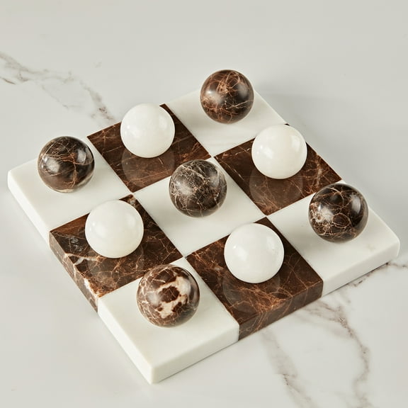 Organic White& Brown Marble Home Decorate, Sturdy Marble Board Tabletop, Marble Classic Tic-Tac-Toe Board, Board for Home, Tabletop Game