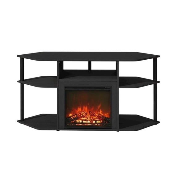 Decorative Brown Electric Fireplace Corner TV Stand with Solid Wood Frame