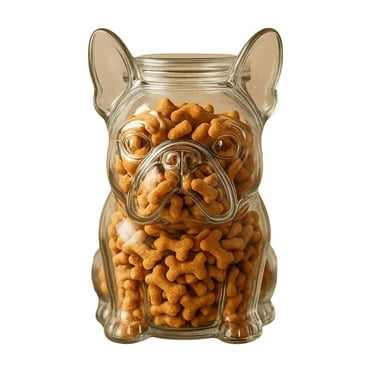 Decorative Bulldog Shaped Glass Jar with Lid Perfect for Dog Treats, , Snacks, and Kitchen Storage, 64 oz Capacity