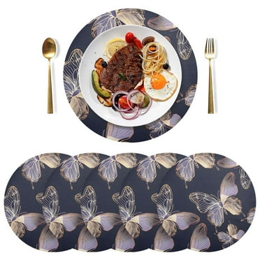 Decorative Butterflies Black Round Placemats Plate Mats 15 Inch Non-Slip Heat Resistant Washable PVC Set Indoor for Kitchen Dining Table 1PC