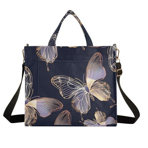 Decorative Butterflies Corduroy Tote Bag Handbag Large Messenger Bag Shoulder Crossbody Zipper Bag Purse