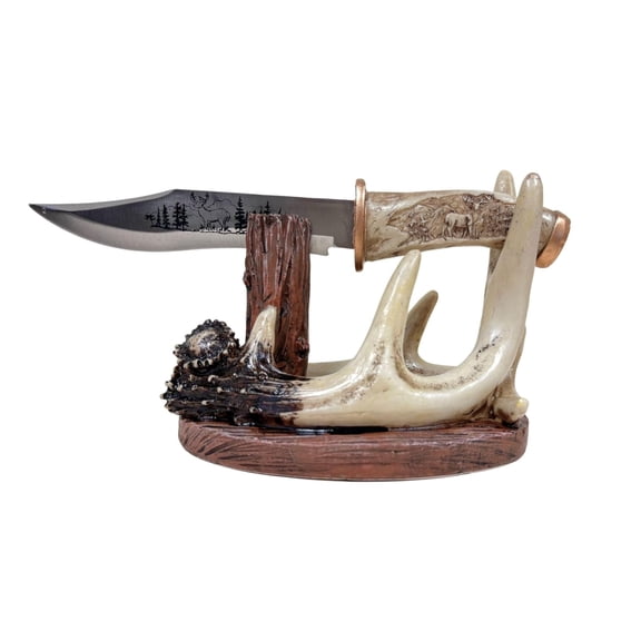 Decorative Cabin Hunting Decor Deer Buck Blade Knife Faux Antler Display Stand