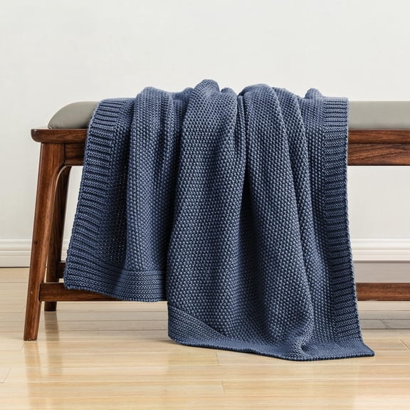 Decorative Cable Knit Throw Blanket + 50x60 Inch – Soft Cozy Fabric, Lightweight Warm Throw for Couch, Bed, Sofa, or Living Room, Dusty Blue
