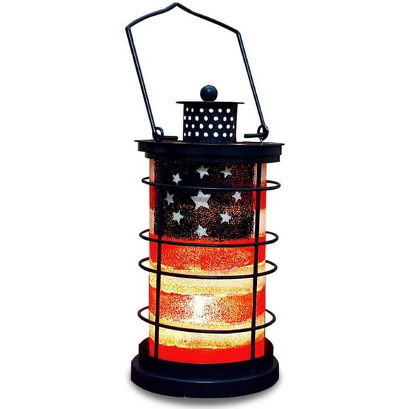 Decorative Candle Lantern Hanging Patriotic Decor, Rustic Metal Lantern Candle Holder American Flag Decorative Lantern Tabletop Lantern Indoor Outdoor Garden Patio July 4th Decoration 7.5" Tall (1)