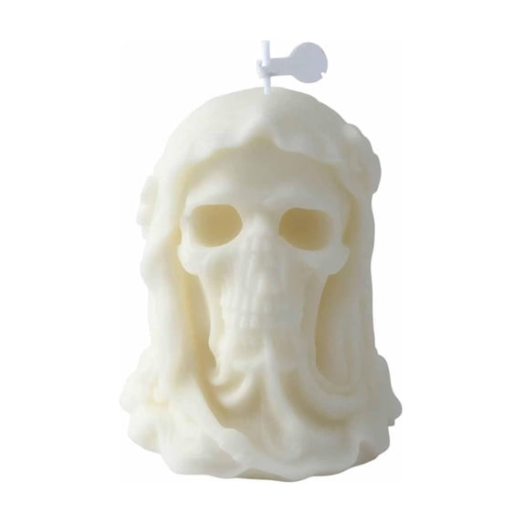 Decorative Candle Single White Veiled Skull Sculpted for Gothic Halloween Home Decor