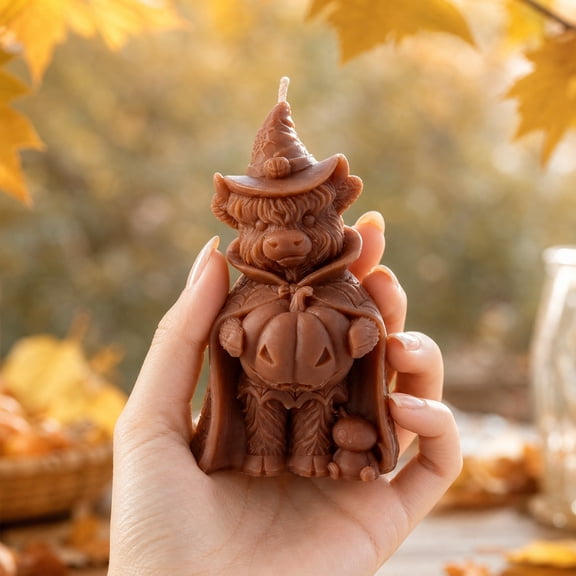 Decorative Candles, Highland Cow Candle, Jack-O-Lantern Accent, Spooky Home Decor, Seasonal Soy Wax Candle, 3.5X2.5 Inch Halloween Themed Candle for Tabletops