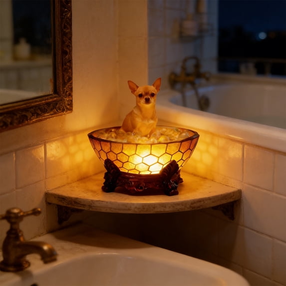 Decorative Canine Bubble Bath LED Resin Art Lamp with Soft Warm Illumination and Convenient USB Power Connection for Modern Home Office Decor