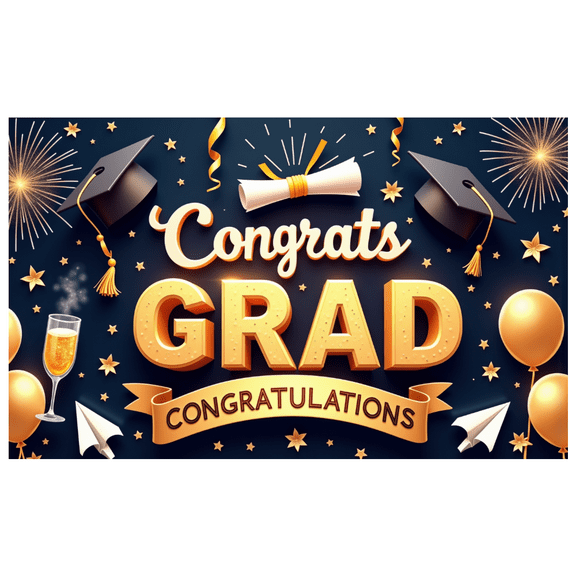 Decorative Cap Graduation Banner Celebration Stars Congrats for Graduation Party Indoor Event Photo