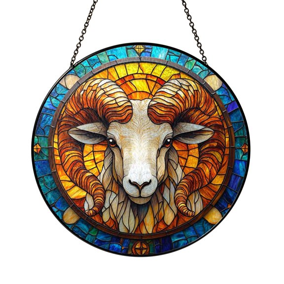 Decorative Capricorn Zodiac Stained Glass Window Hanging with Cosmic Symbol and Refined Color Flow