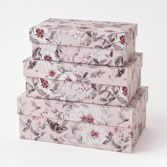 Decorative Cardboard Storage Boxes Set of 3 Blush Whisper Home Decor