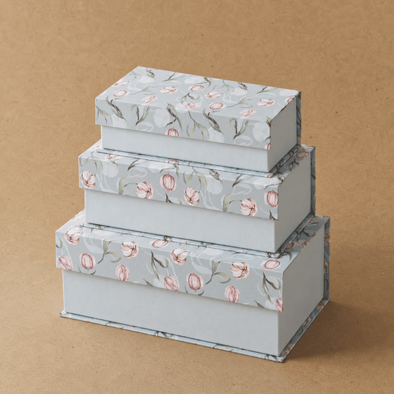 Decorative Cardboard Storage Boxes Set of 3 Spring Classic Floral Home Organization