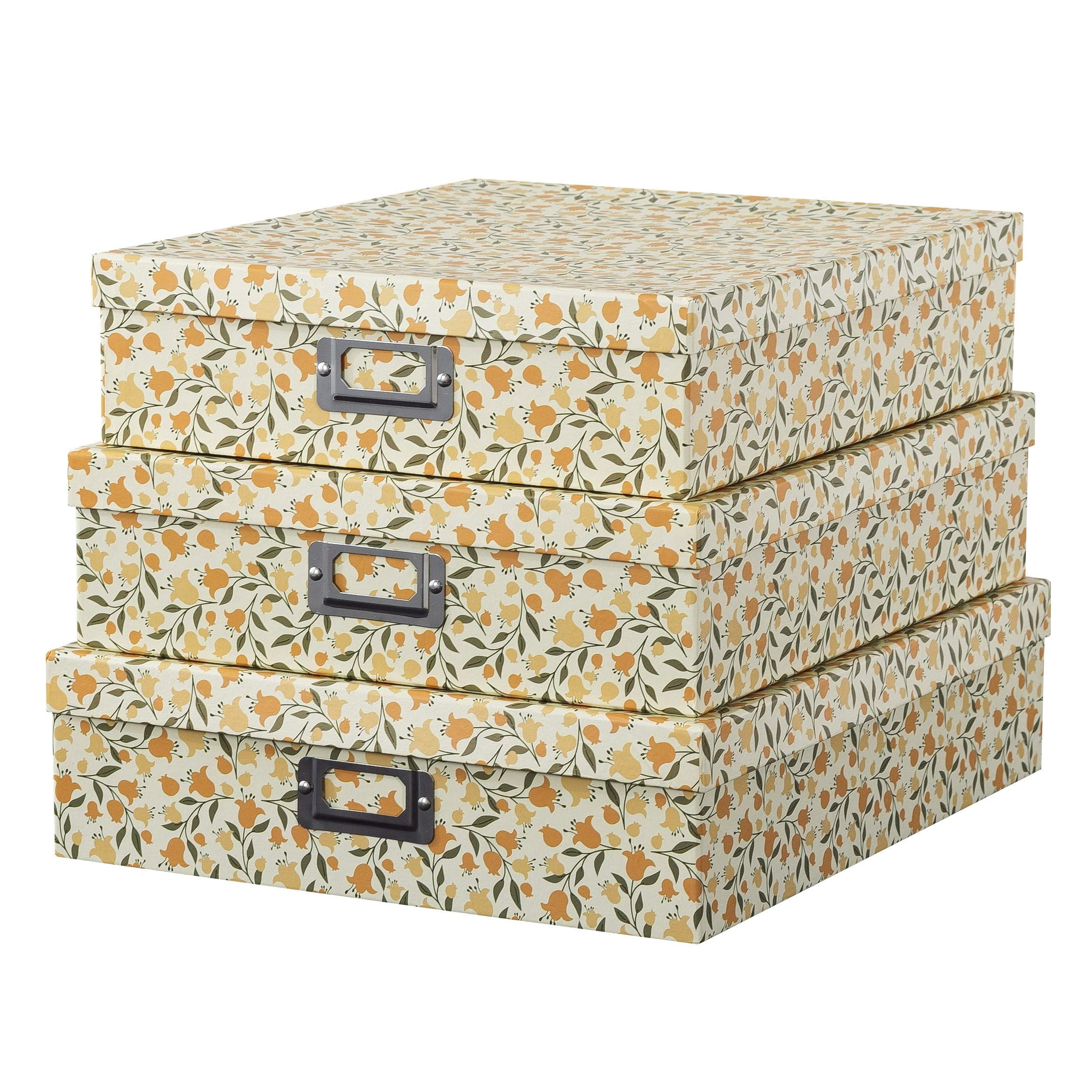 Decorative Cardboard Storage Boxes With Lids  Set Of 3 Nesting Floral Photo For Home Decor And Scrapbook Paper Memory Keepsakes Documents Organizing