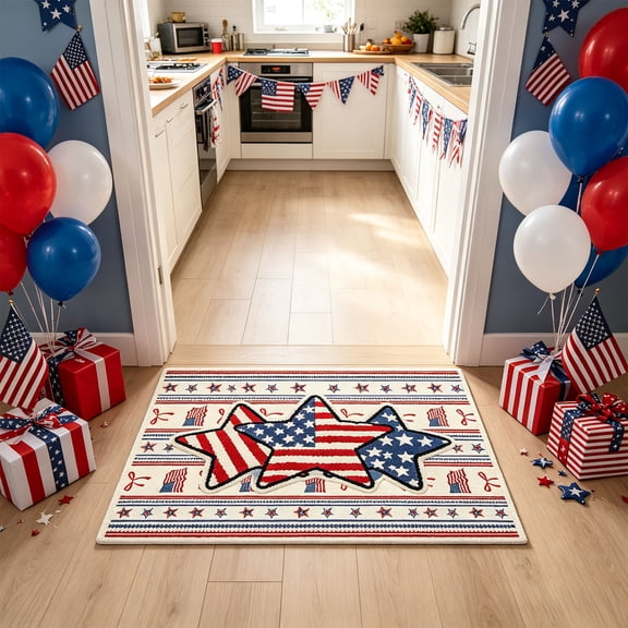 Qjidjing Decorative Carpet, Patriotic Plush Mat, 24X16 inch Flag Pattern Thickened Faux Plush Surface, for Independence Day Bathroom Floor, Coffee Table Ornament, Front Entrance Arrangement