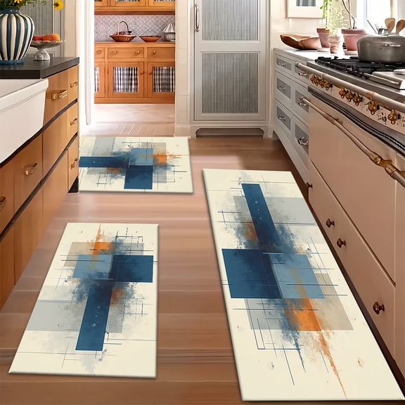 Decorative Carpet Set of Three ‌ ，Collection Modern, Abstract, Geometric,Warm Colors Area Rug this ‌ geometric floor mat ‌   brings texture without visual clutter.