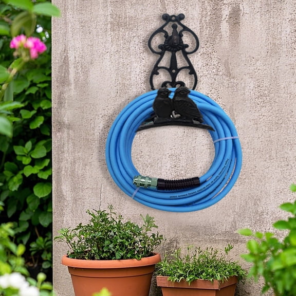 Decorative Cast Iron Garden Hose Holder, Wall Mounted Water Hose Hanger with Bird Design, Heavy Duty Outdoor Hose Rack for Yard, Garden, Patio