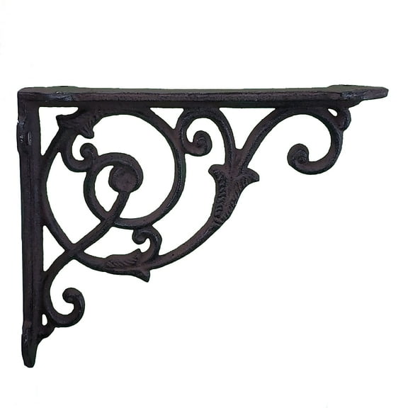Decorative Cast Iron Wall Shelf Bracket - Ornate Vine - Brown - 8.5" Deep