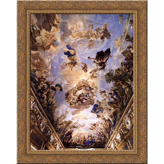 Decorative Ceiling (Palazzo Medici Riccardi) 24x20 Gold Ornate Wood Framed Canvas Art by Luca Giordano