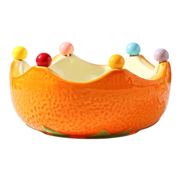 Decorative Ceramic Bowl With 6 Forks For Fruits Desserts And Table Centerpiece