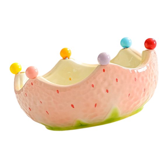 Decorative Ceramic Bowl With 6 Forks For Fruits Desserts And Table Centerpiece