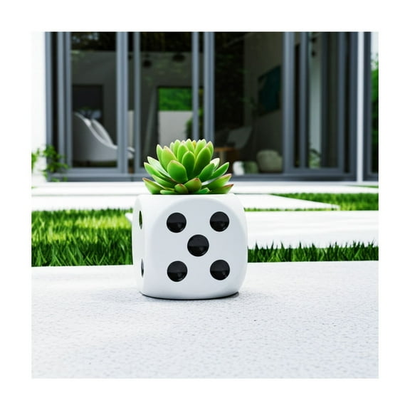 Decorative Ceramic Dice Flower Pot for Home Decor - Modern Planters Pot for Indoor and Outdoor Styling - Versatile Garden Plant Pots for Living Room or Creative Plant Stand Indoor - 6", White