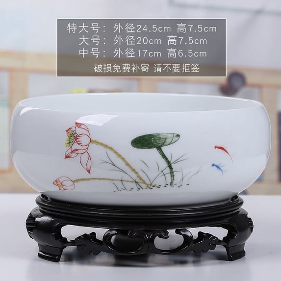 Decorative Ceramic Flower Pot with Plastic Base - Versatile Planter for Office Garden Balcony - Durable Hydroponic Bowl for Bonsai Plants