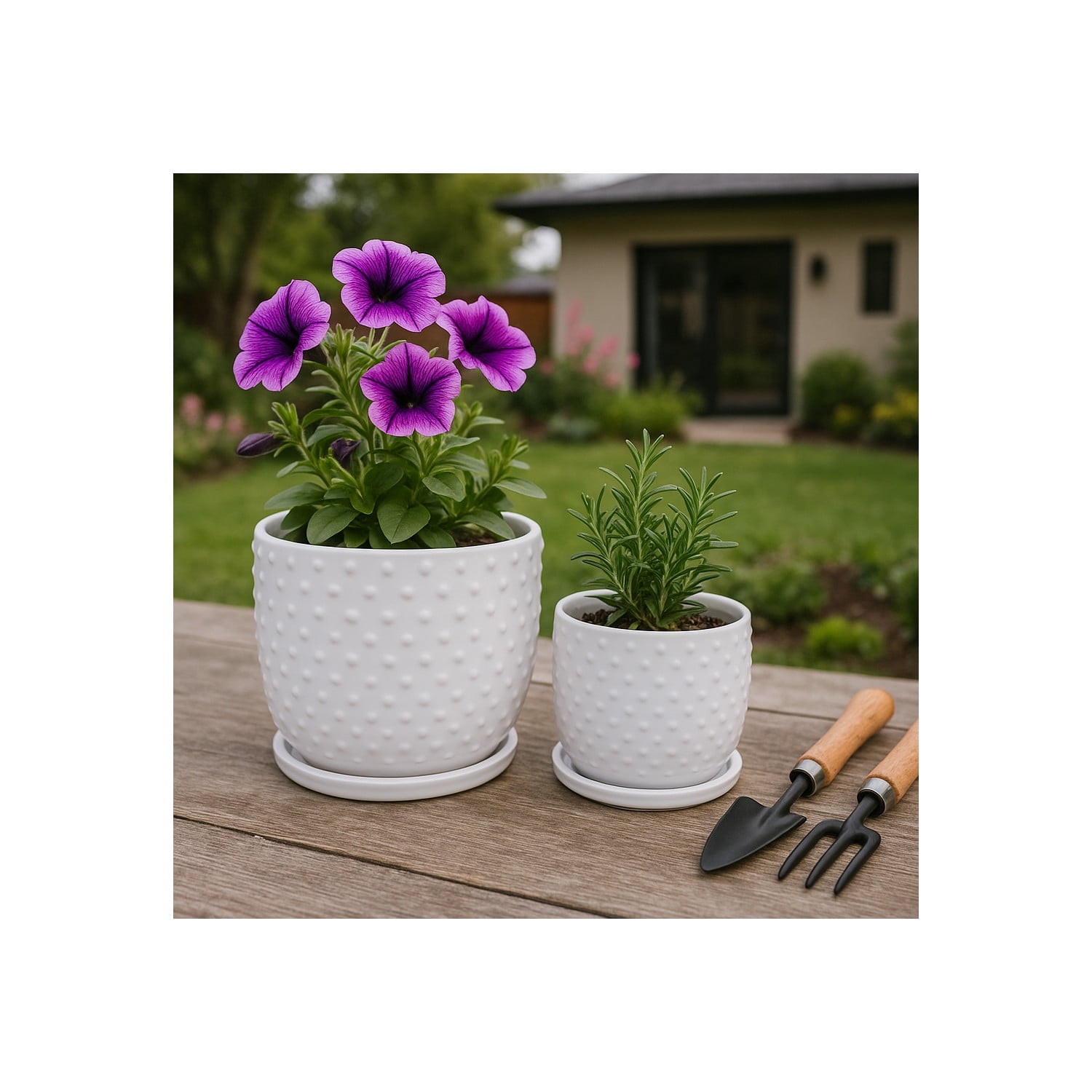 Decorative Ceramic Flower Pots Planters with Saucer - Stylish Modern Indoor and Outdoor Plant Pots for Home Decor - Pots for Plants for Living Room, Patio Plant Stand - Set of 2, 8", 6", White
