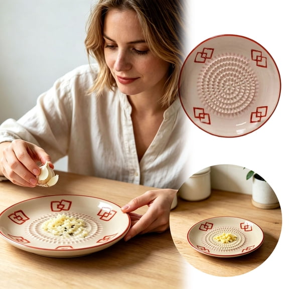 Decorative Ceramic Grater Plate, Multi-Purpose Ginger Garlic Grinder, Handheld Grinding Dish for Spices and Root Vegetables, Non- Kitchen Prep Tool for Home Chefs
