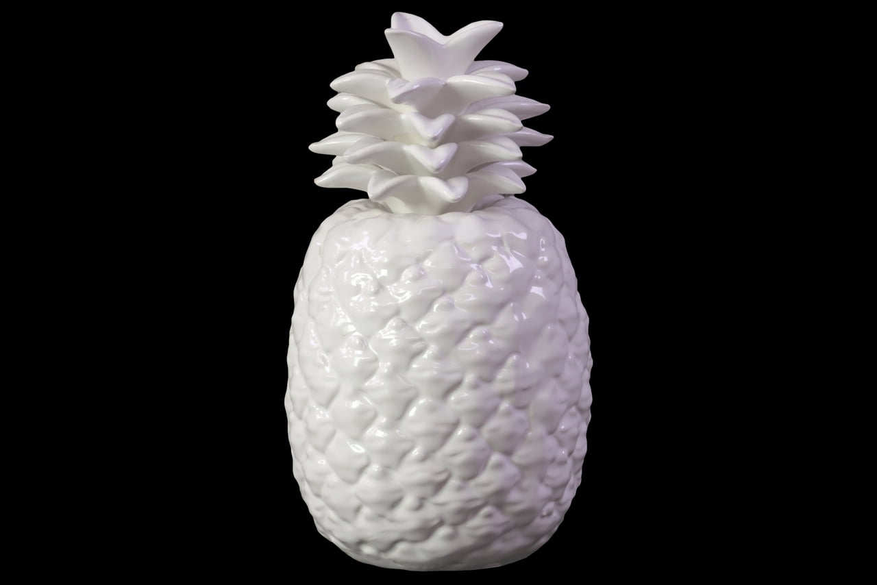 Decorative Ceramic Pineapple Replica In White Finish