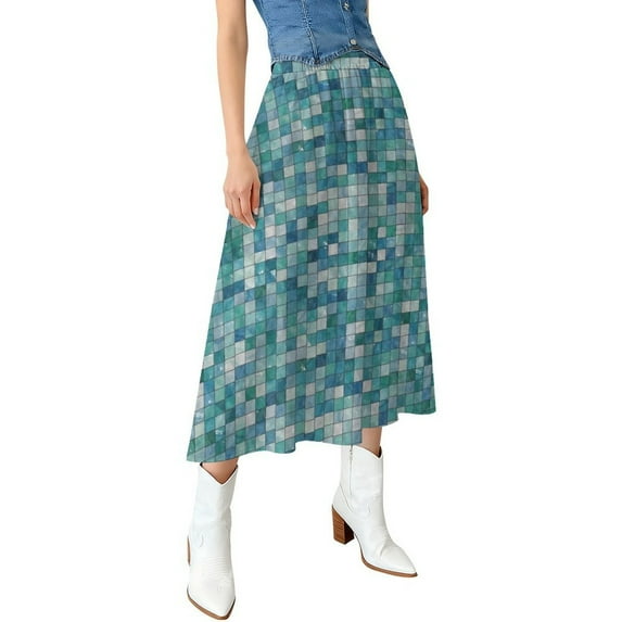 Decorative Ceramic Tiles Texture Women High Waist Midi Skirt Elegant Midi Skirt High Waist A-line for Women