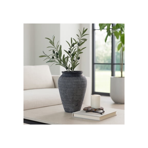 Decorative Textured Ceramic Vase for Living Room Decor - Modern Home Decor Accent for Officce and Console Table - Stylish Flower Vase for Bedroom, Entryway, and House Display - 16", Black
