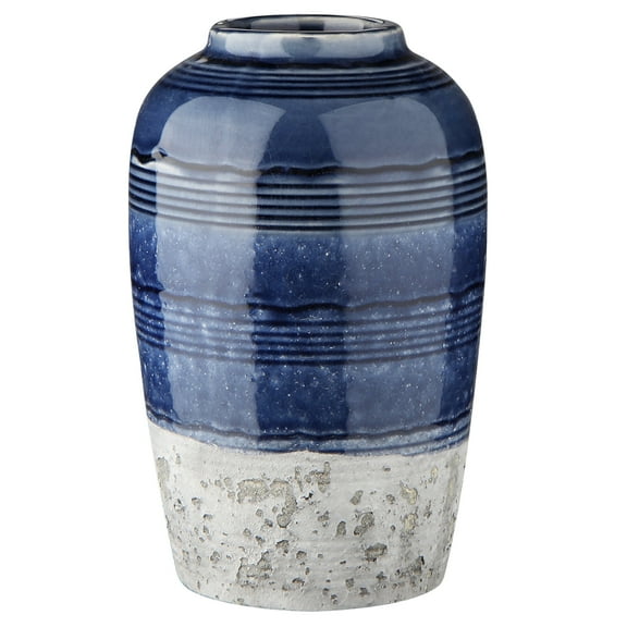 Decorative Ceramic Vases for Home Decor Two Tone Boho Flower Vase for Table Centerpieces Big Blue Pottery Vase Table Flowers Decor Vase Living Room Shelf Fireplace